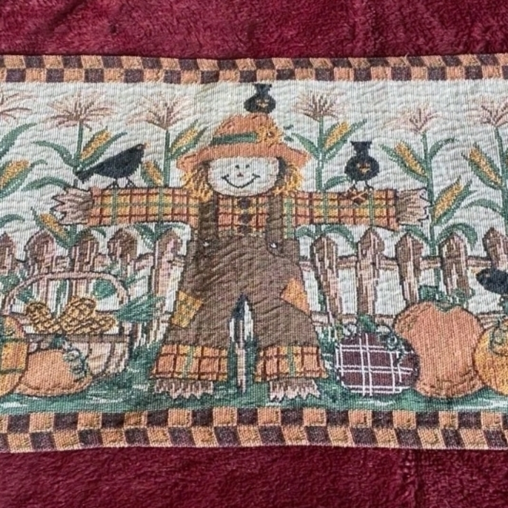 Fall Scarecrow Pumpkins Crows Tapestry Table Runner 11" x 70"